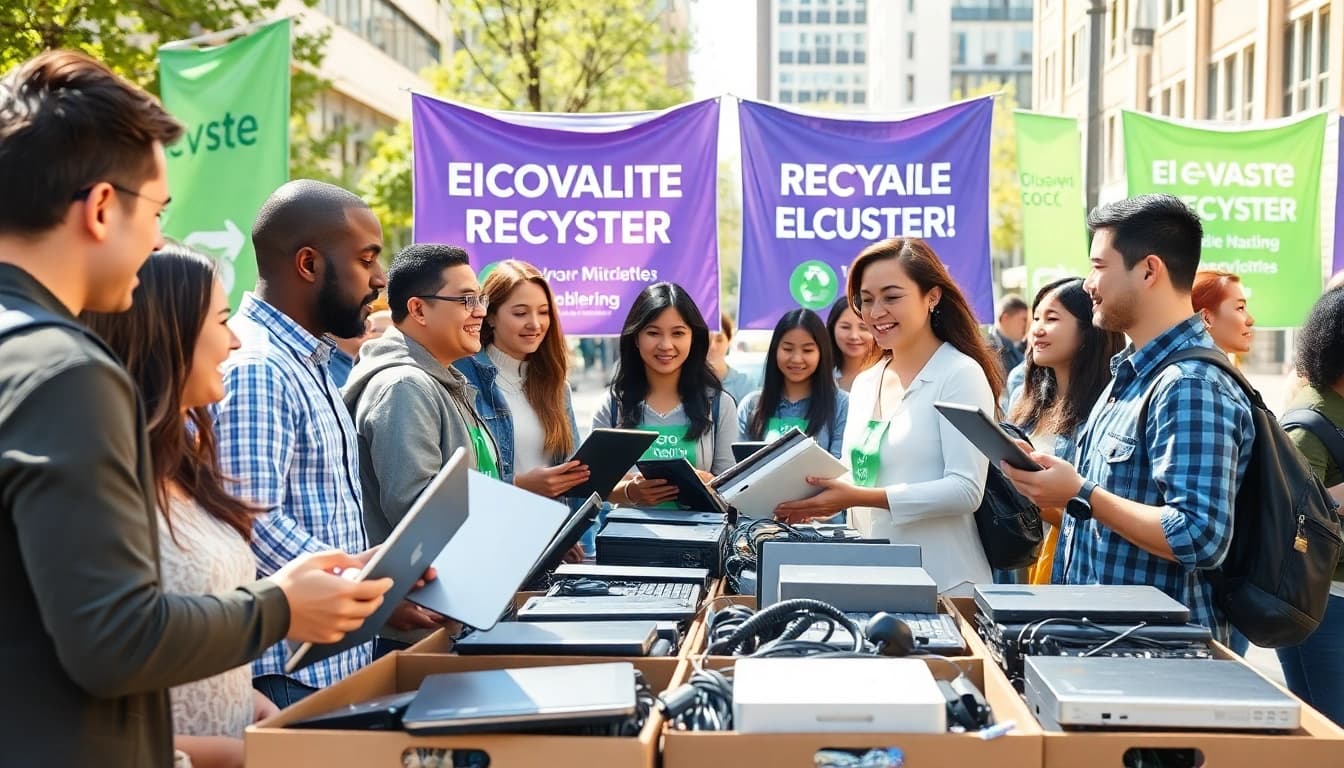Collect old computers for free during a vibrant community recycling event.