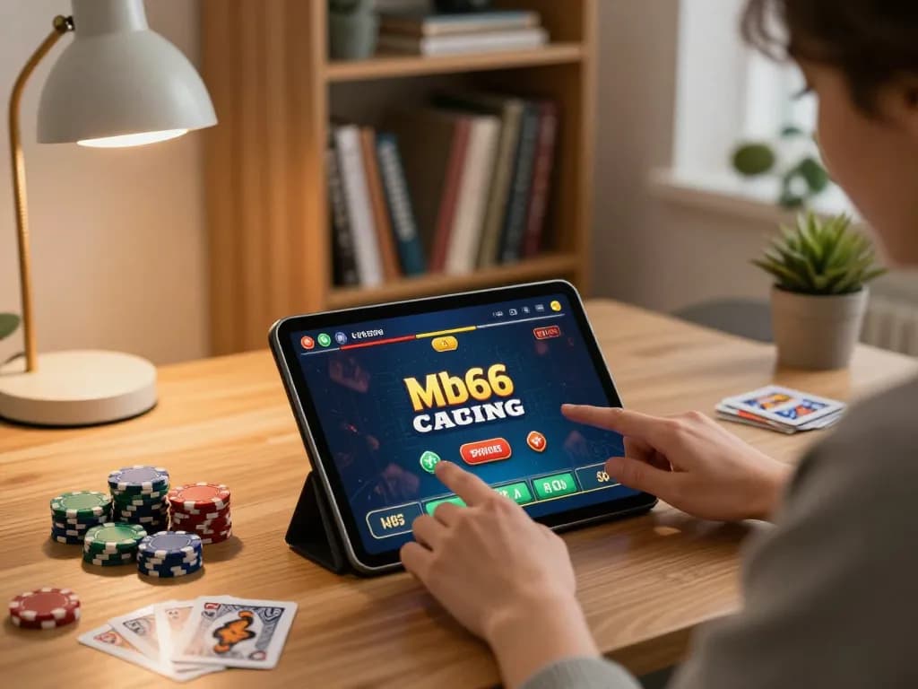 Engaged player enjoying the mb66 casino experience on a tablet, showcasing poker gameplay