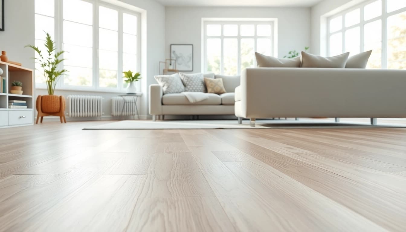 View of stylish living room adorned with vinyl flooring near me, highlighting elegant design and natural light.