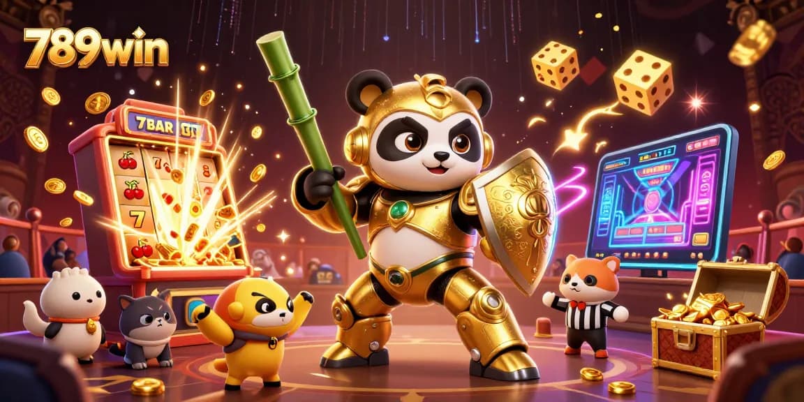 Engage with the exciting world of 789win, showcasing a vibrant casino arena scene with lively characters and dynamic gaming elements.