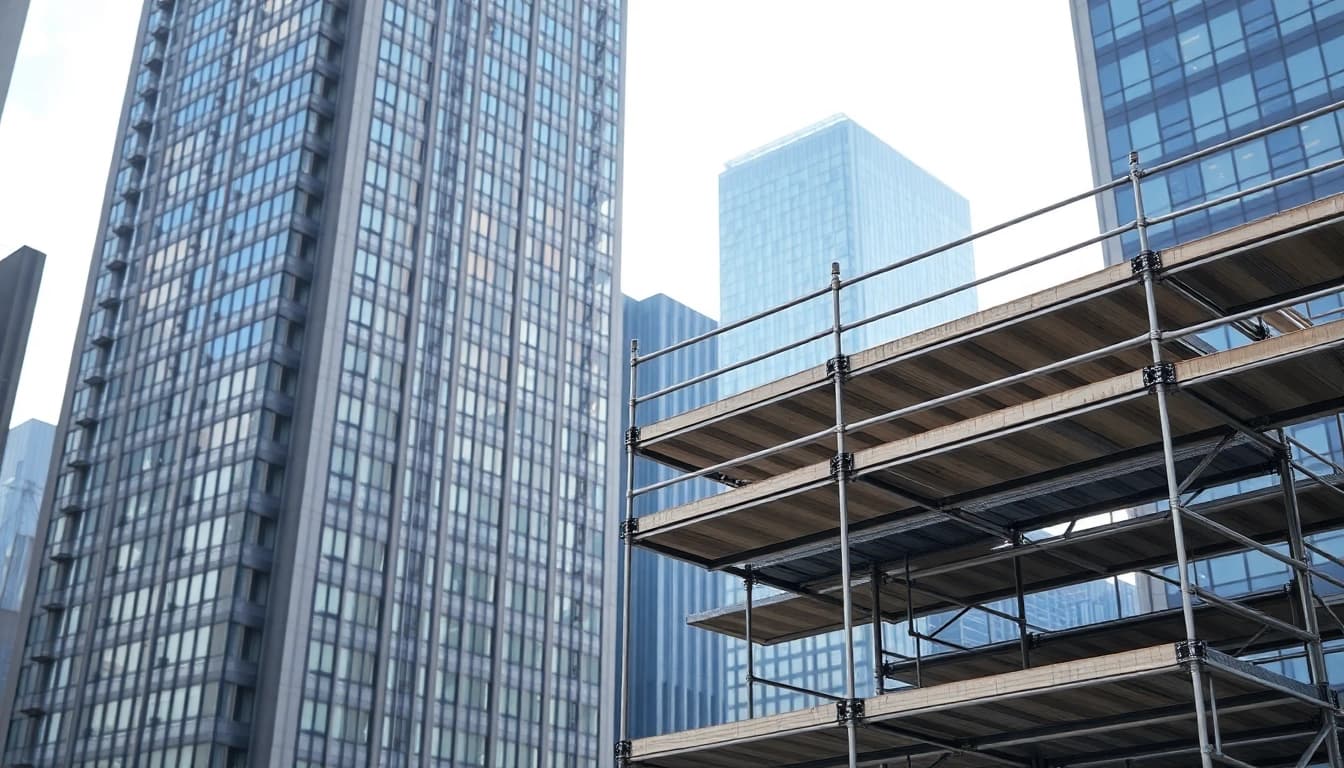 Scaffolding Manchester setup showcasing professional work at a busy construction site.