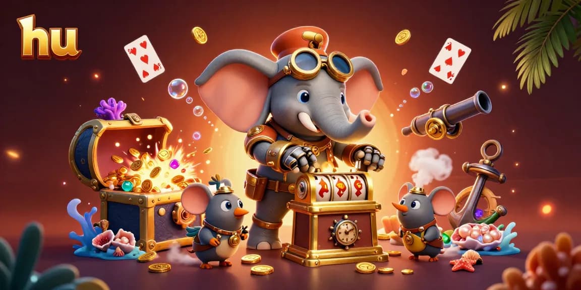 Bàn thắng lớn với máy đánh bạc hu đầy vàng và kho báu, khung cảnh vui vẻ cuốn hút từ bàn casino