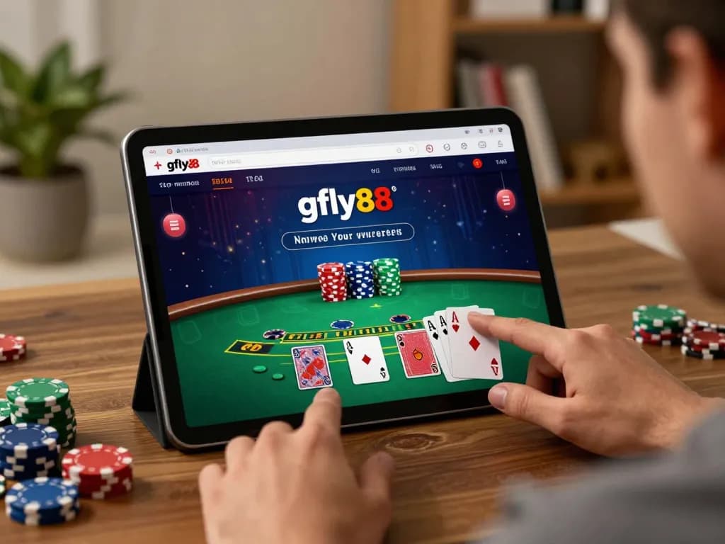 Engaging player enjoying live blackjack on gfly88 platform, illustrating online gaming strategy.