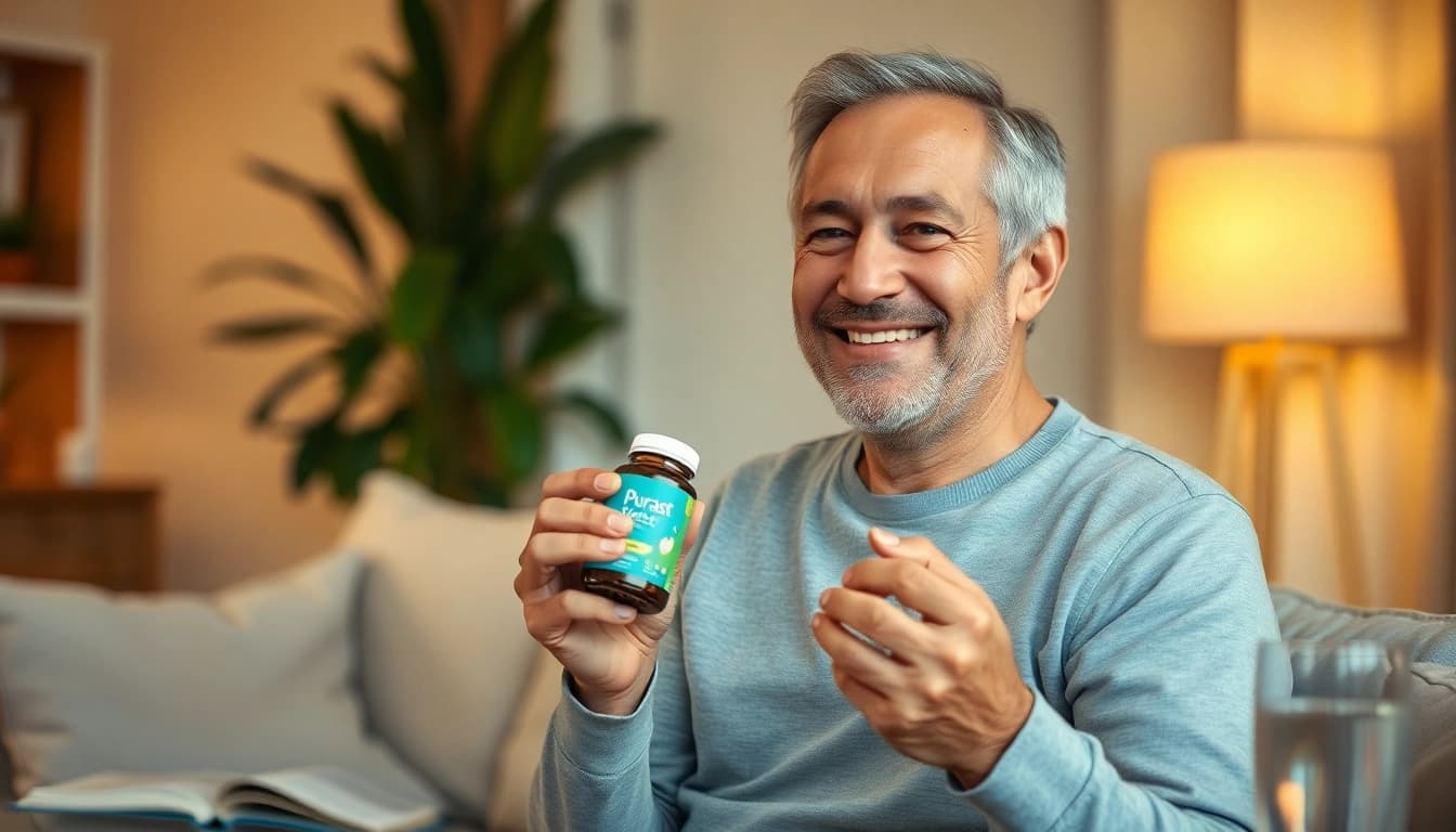 Pura Boost capsules promoting vitality and confidence in a warm, inviting living room setting.
