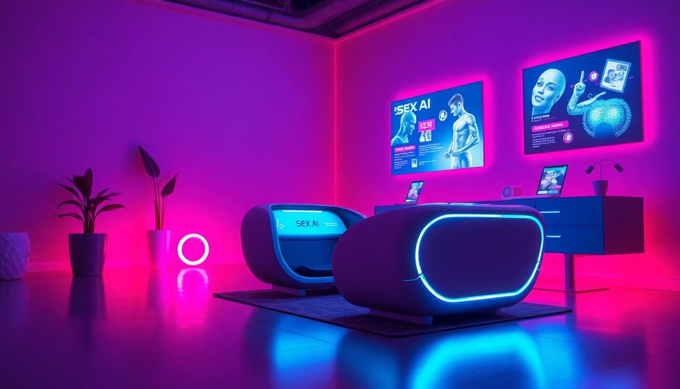 Discover an innovative scene depicting the intersection of technology and intimacy with sex ai in a modern, ambient setting.