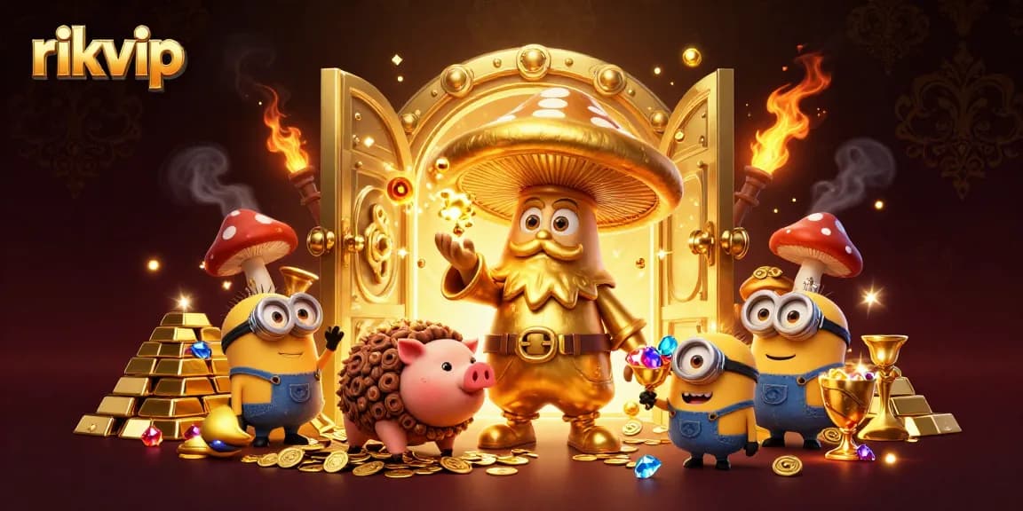 rikvip transports players to a magical casino world with golden treasures and vibrant characters.
