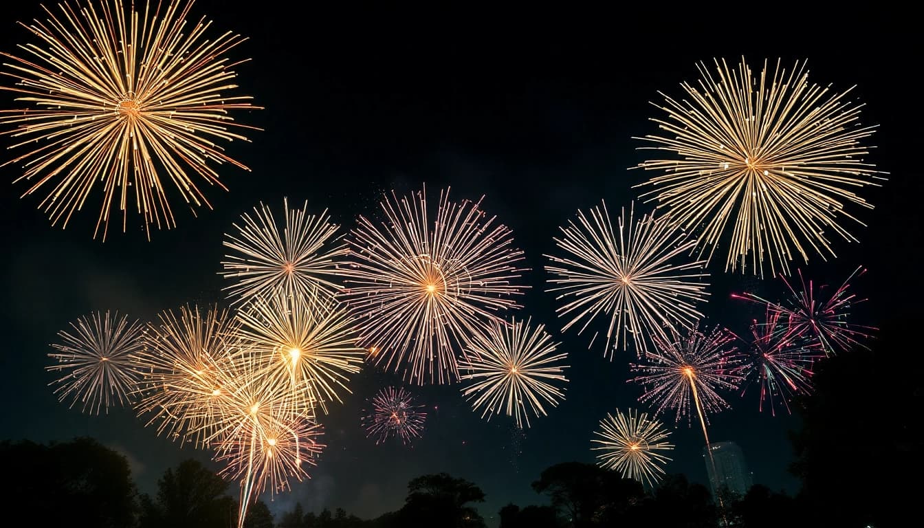 Experience dazzling diamond fireworks lighting up the night sky with vibrant colors and brilliant formations.