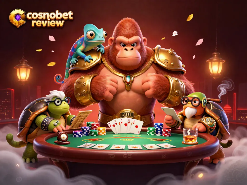 Experience vibrant gaming excitement in this cosmobet review illustration featuring a powerful gorilla and dynamic casino elements.