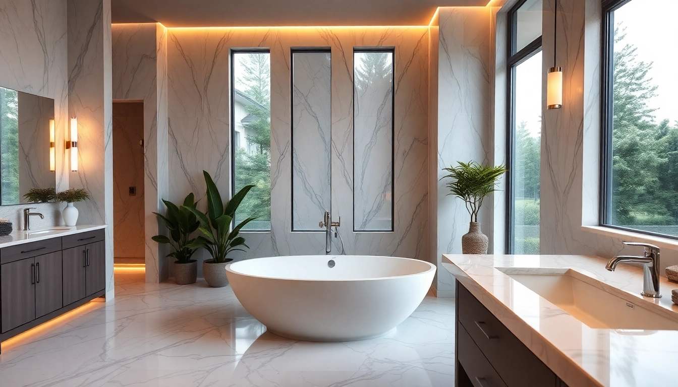Stunning bathroom space designed by a professional bathroom remodeling contractor featuring modern fixtures and natural light.