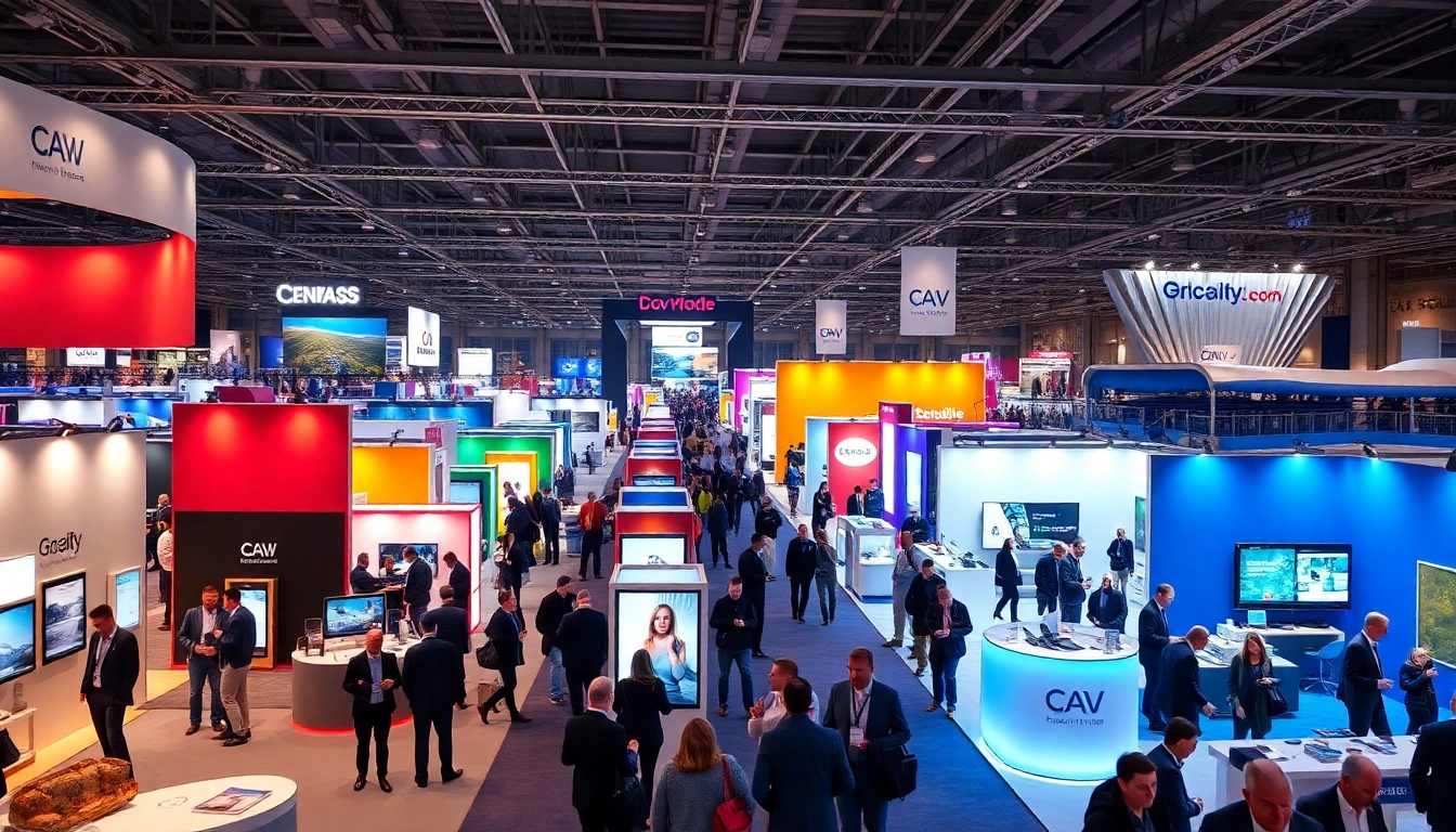 Innovative exhibition companies UK showcasing custom stands at a busy trade show.