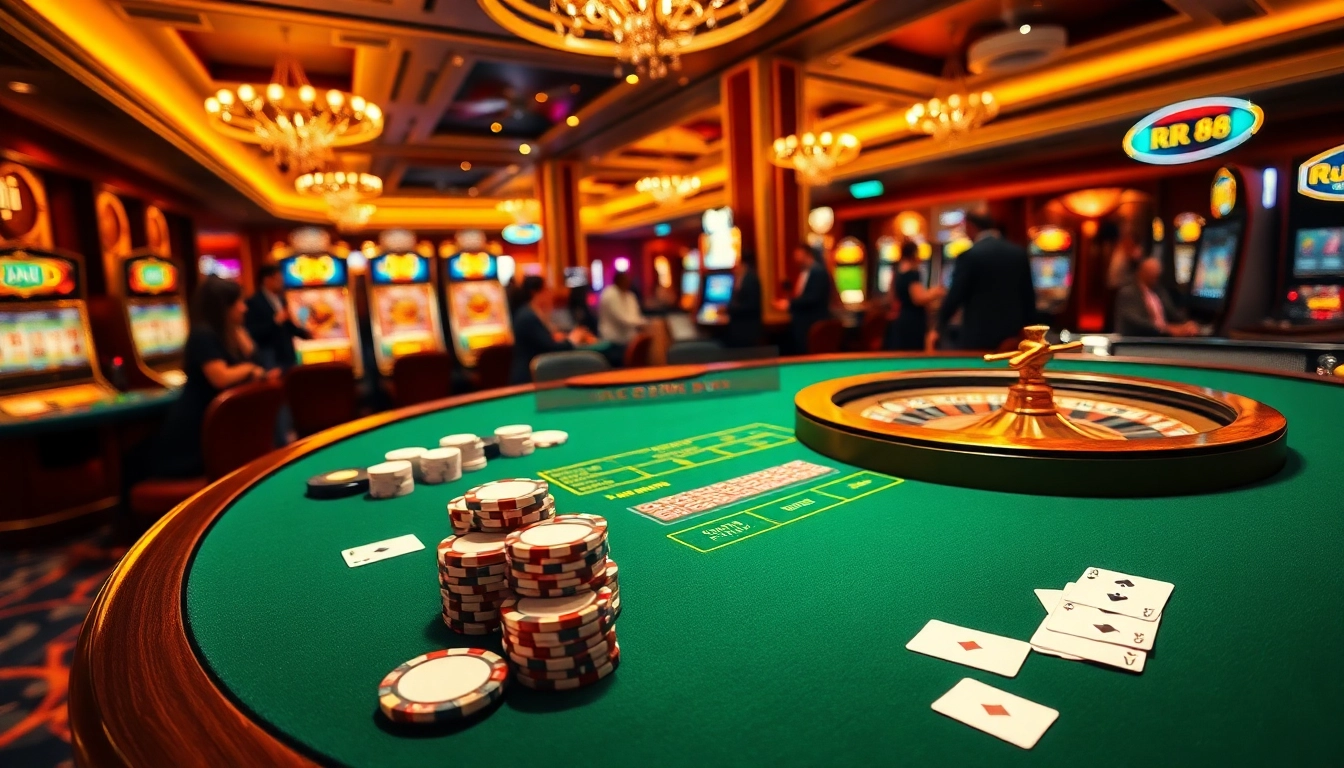 Experience the thrilling action at rr 88 casino, featuring vibrant gaming tables and lively slot machines.