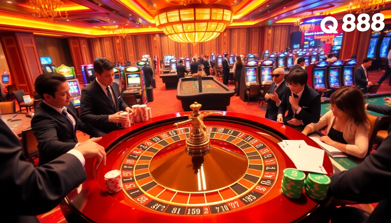 Players engaging in intense roulette action at QQ888 casino, showcasing excitement and strategy.