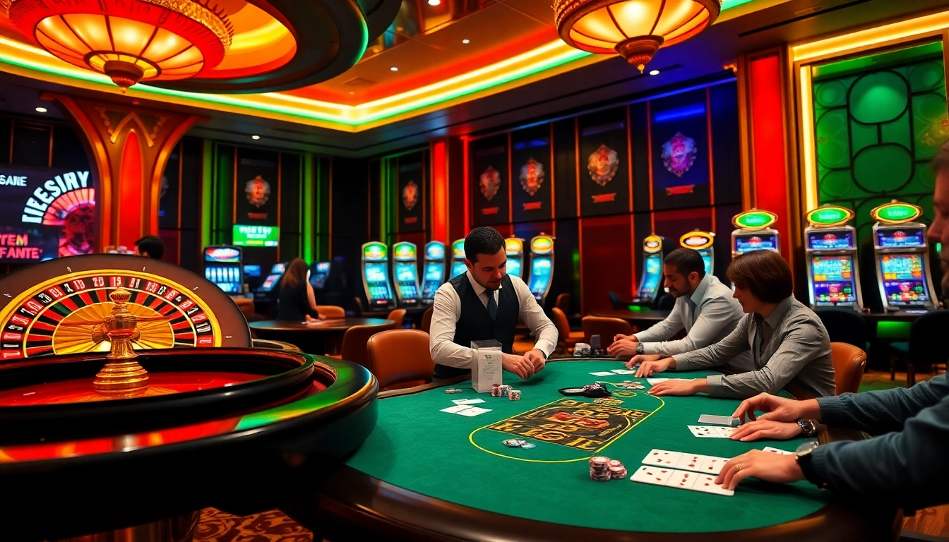 Players winning big at OK365 com's vibrant casino tables featuring poker and roulette.