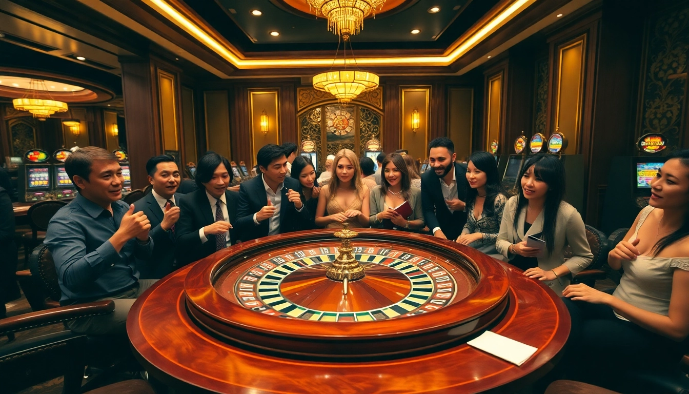 Engaging scene of a high-stakes casino showcasing nhận định kèo nhà cái strategies amidst lively gameplay.