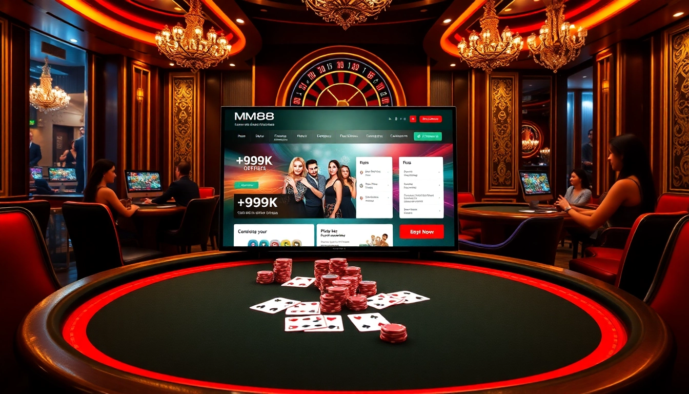Experience thrilling bets at https://mm88.forex/ with an exciting casino gaming scene featuring poker cards and chips.