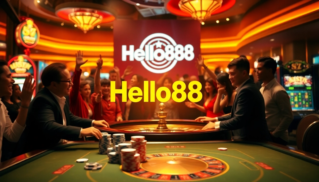 Hello88 gambling excitement at a luxury casino table surrounded by enthusiastic players.
