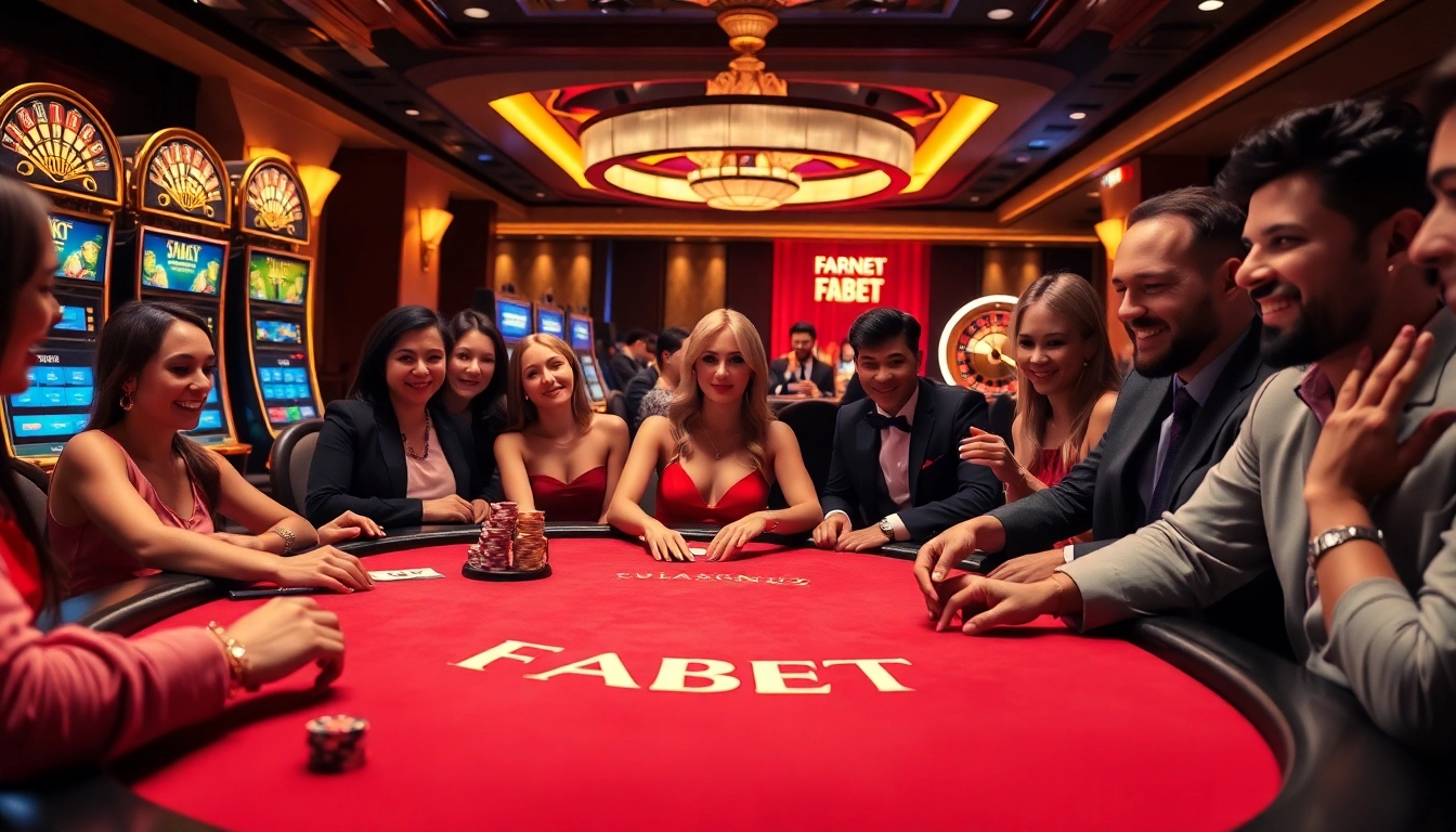 FABET gaming experience with players enjoying poker in a luxurious casino setting.