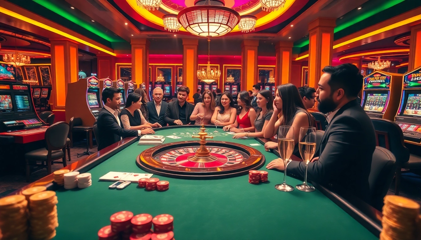 Excited players enjoying the thrill of gambling at https://king88.limited/ casino tables.