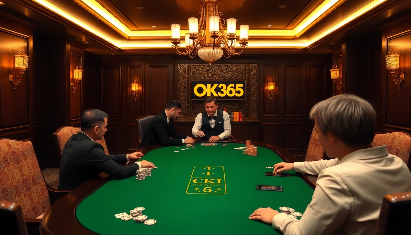 Experience the excitement of betting at OK365 Trang chủ with a high-stakes poker setup in a luxurious casino.