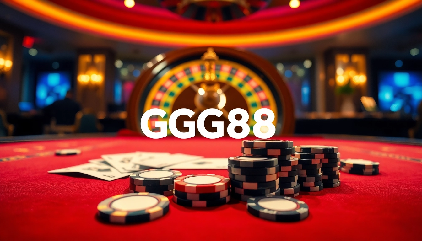 GG88 players engaging in an exciting casino gaming experience with poker chips and roulette.