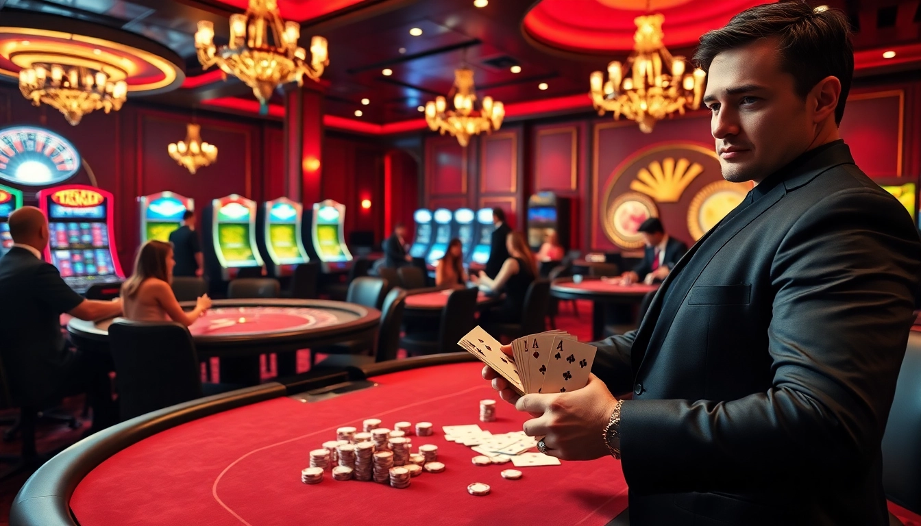 Players winning at poker in a luxurious casino setting, highlighting MN88's thrilling atmosphere.