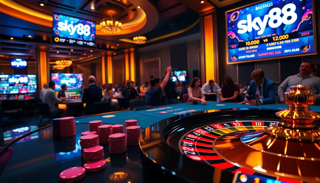 Sky88 có uy tín không? Experience the excitement of online gambling in a luxurious casino setting.