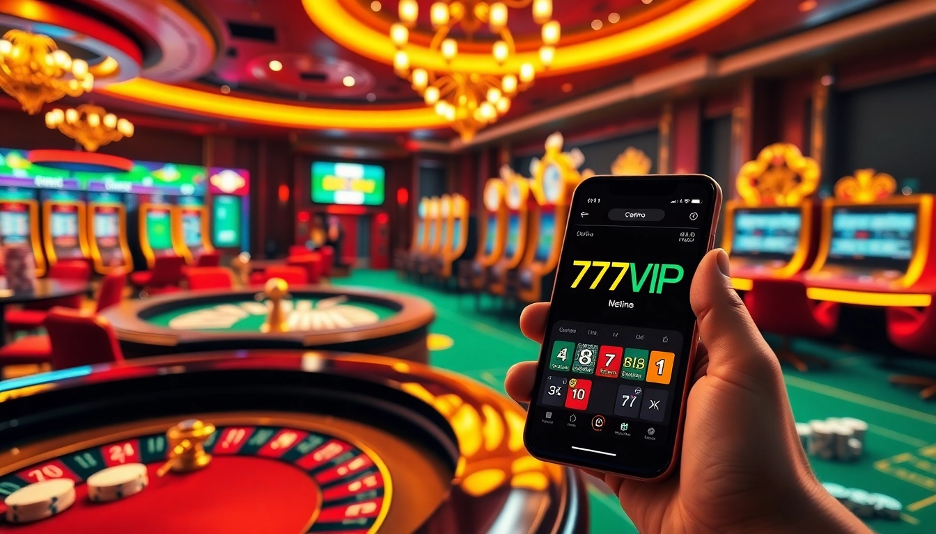 Engaging scene showcasing online gambling at https://777vip.bio/ with roulette and slot machines in a vibrant setting.