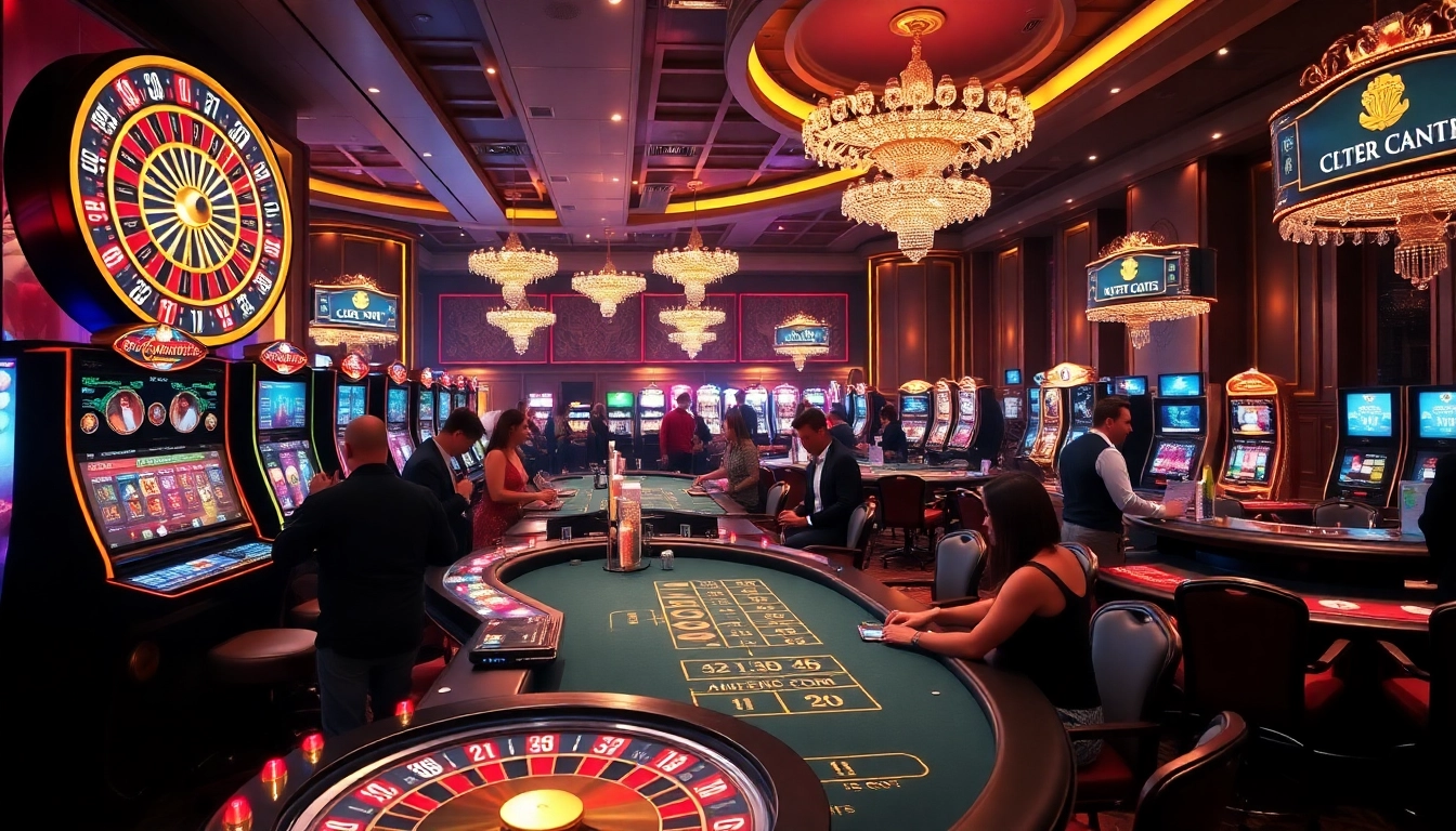 Experience thrilling gaming at https://thabet.vegas/ with vibrant casino tables, roulette wheels, and slot machines.