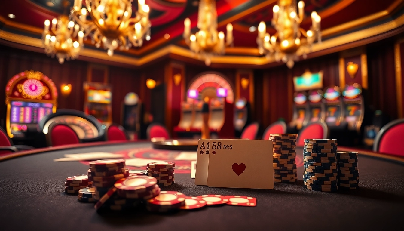 Betting action with s8 chips on a luxurious casino poker table filled with excitement.