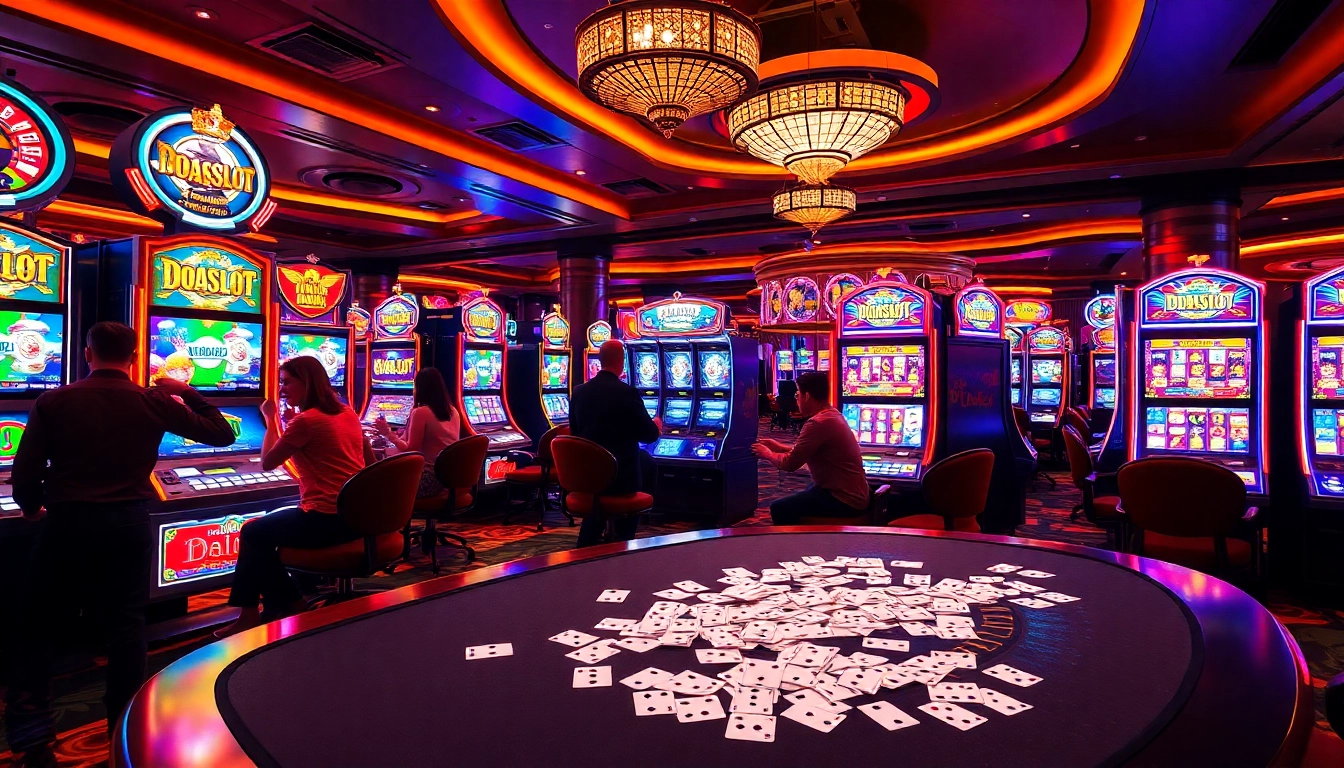 Exciting scene of players enjoying the doaslot slot experience in a vibrant casino atmosphere.