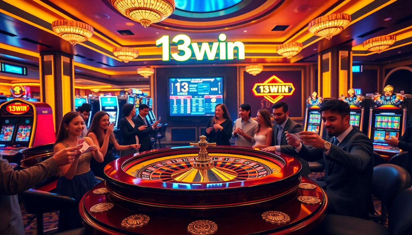 Immerse in the excitement of 13win with vibrant casino tables, thrilling gameplay, and luxurious atmosphere.