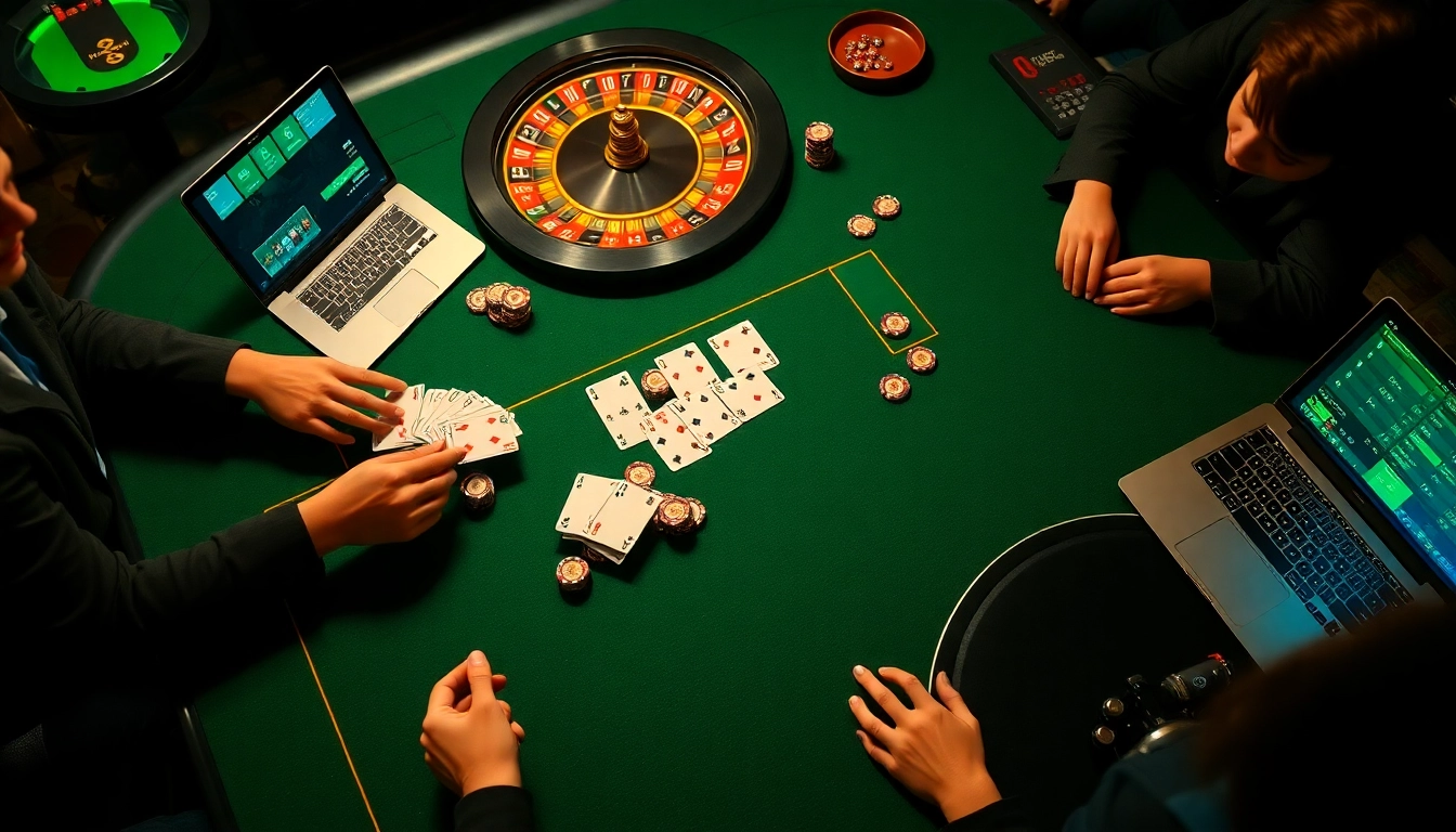 Players gather around an exciting poker game table at https://xx88.nl/, showcasing vibrant chips and strategic gameplay.