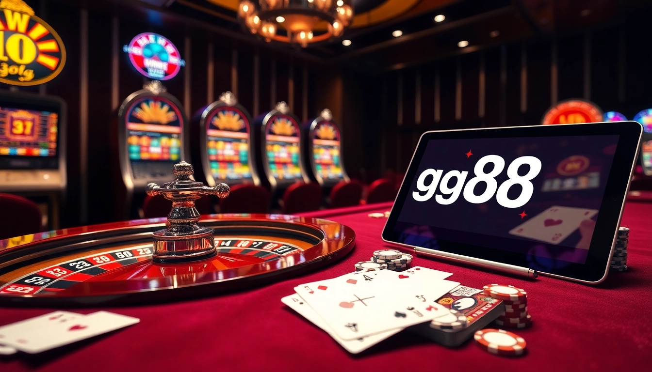Experience the thrill of gg 88 with elegant casino gaming elements and vibrant slot machines.