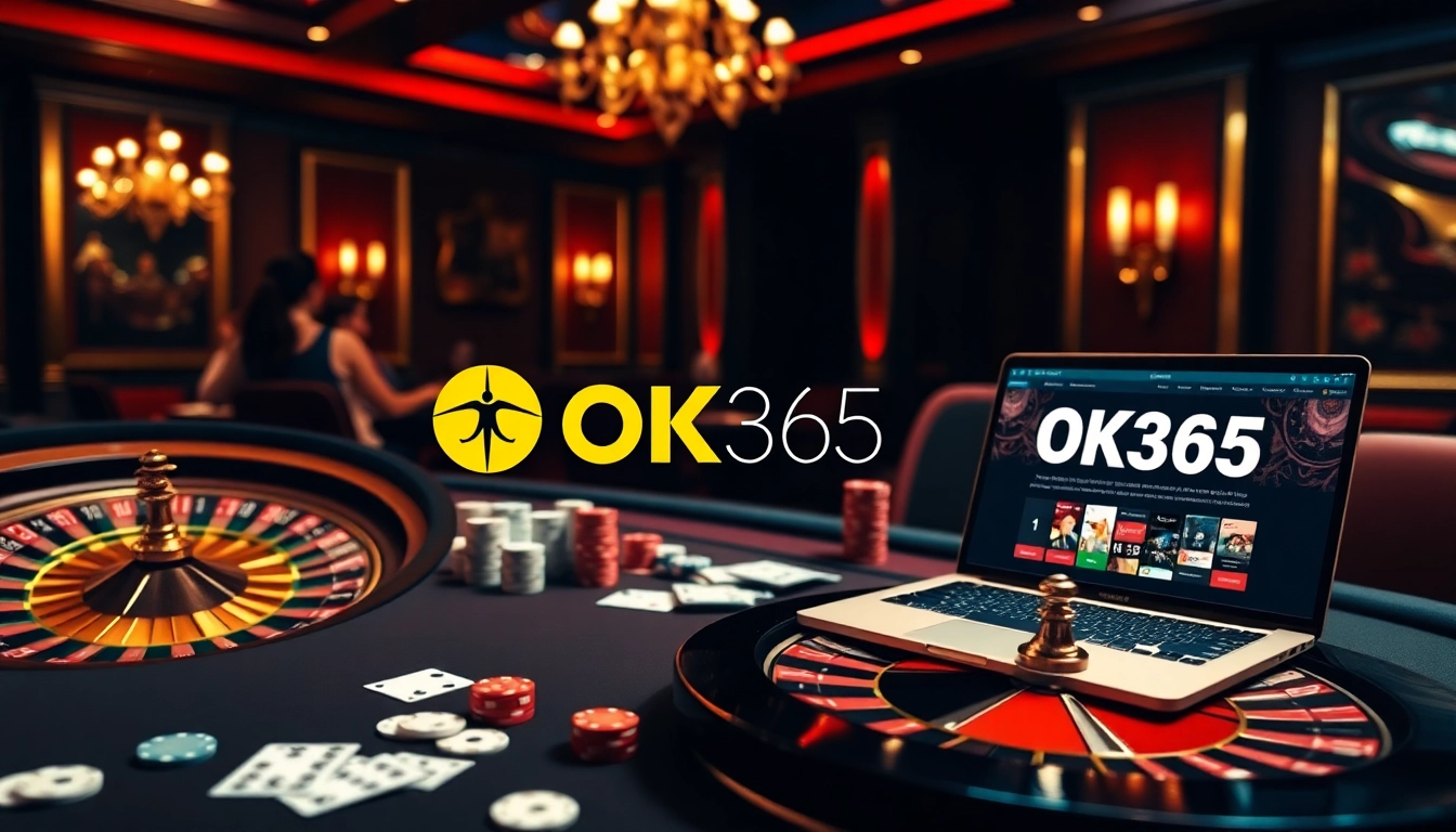 Exciting casino atmosphere featuring OK365 poker action with players and chips.