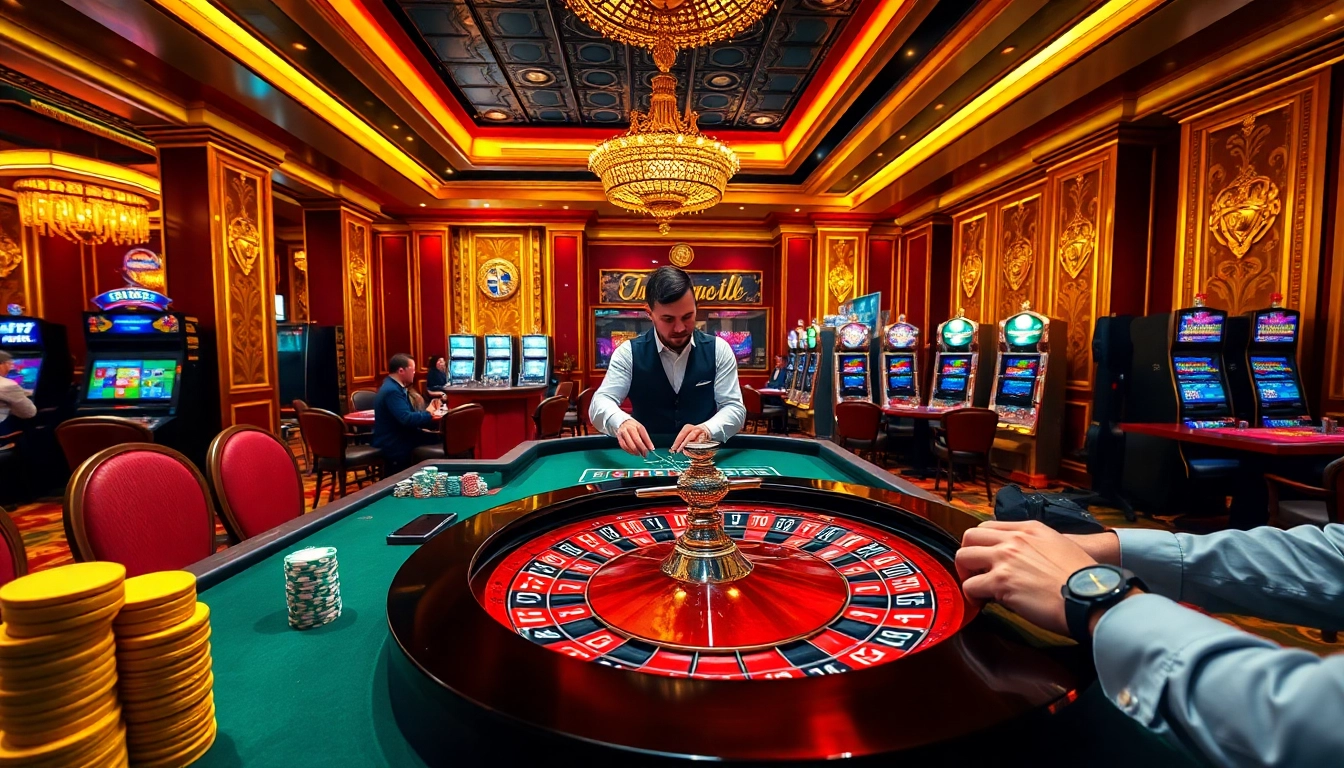 Experience the excitement at win678.com with players enjoying a luxurious casino gaming setup.