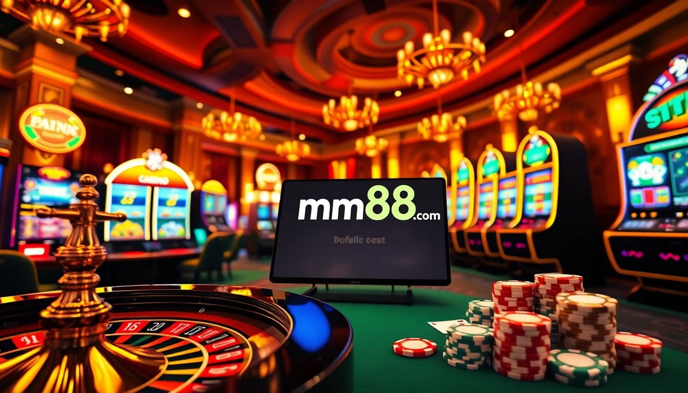 Experience the excitement of online gambling at mm88.com with vibrant casino visuals.