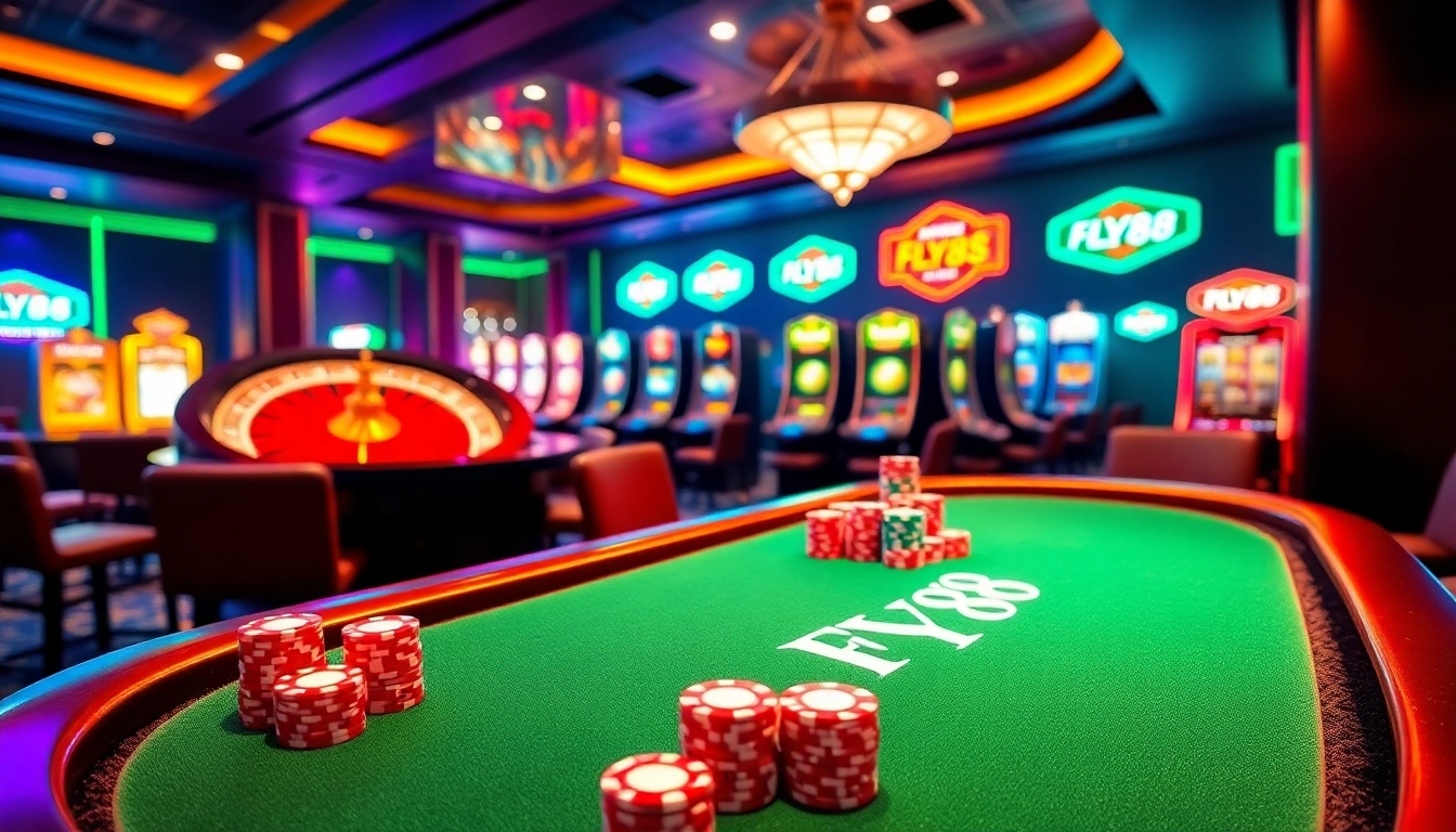 Experience the thrill of FLY88 with vibrant casino tables and exciting gaming action.