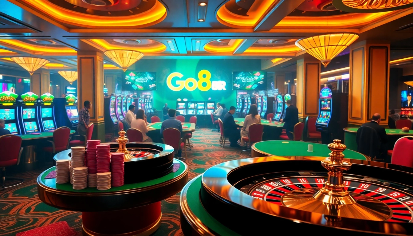 Players are enjoying high-stakes games with the Go8 Link in a vibrant casino environment.