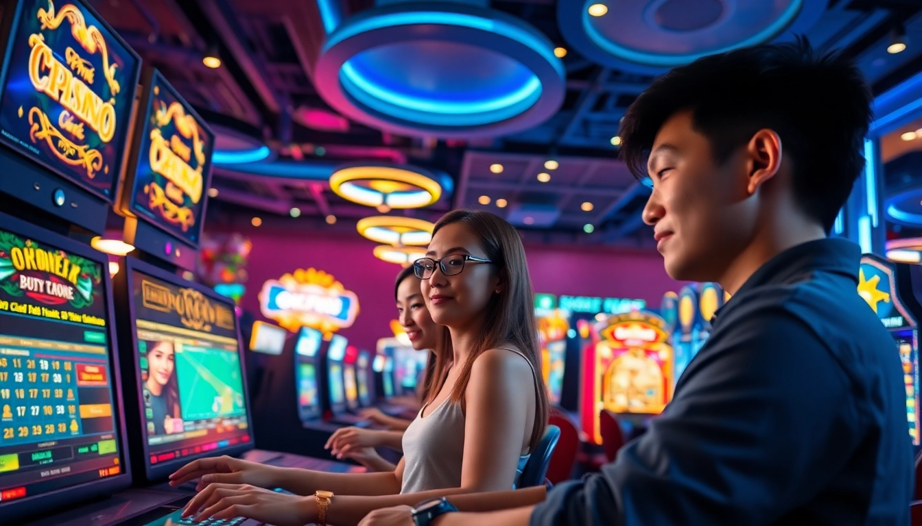 Exciting online gaming scene featuring Nhà cái OKFUN with vibrant casino elements and engaging players.