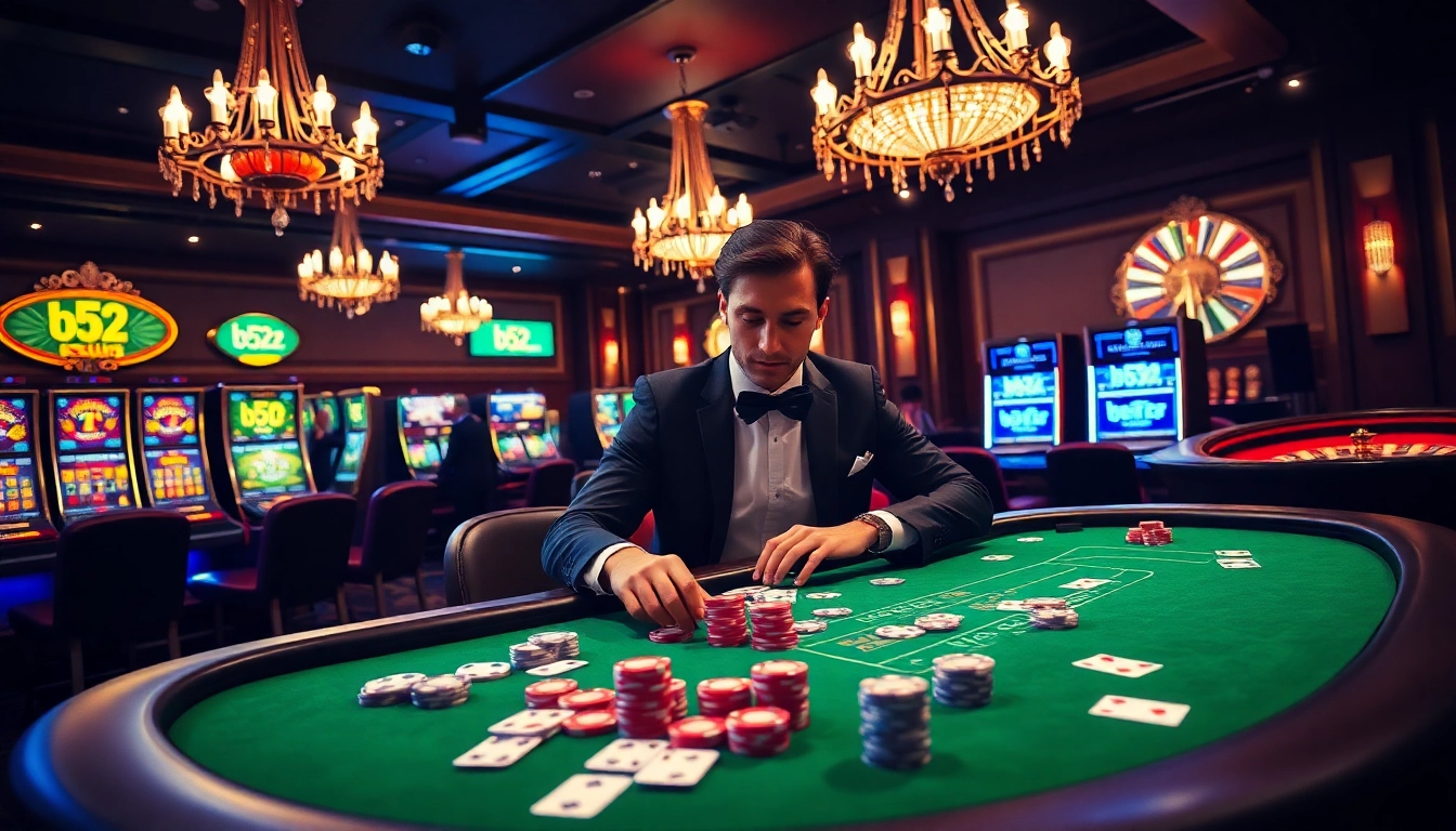 Join the excitement at b52club with a vibrant casino scene showcasing online gambling thrills.