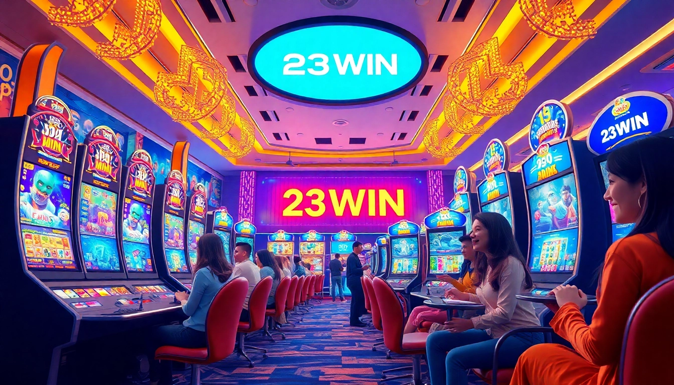Engaged players enjoying diverse games on the 23WIN online gaming platform, showcasing an innovative interface and vibrant atmosphere.