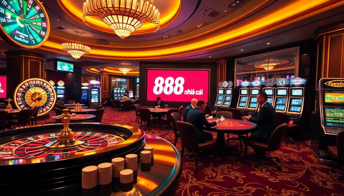 Engaging scene featuring gamblers at tables showcasing 88i nhà cái with vibrant casino elements.