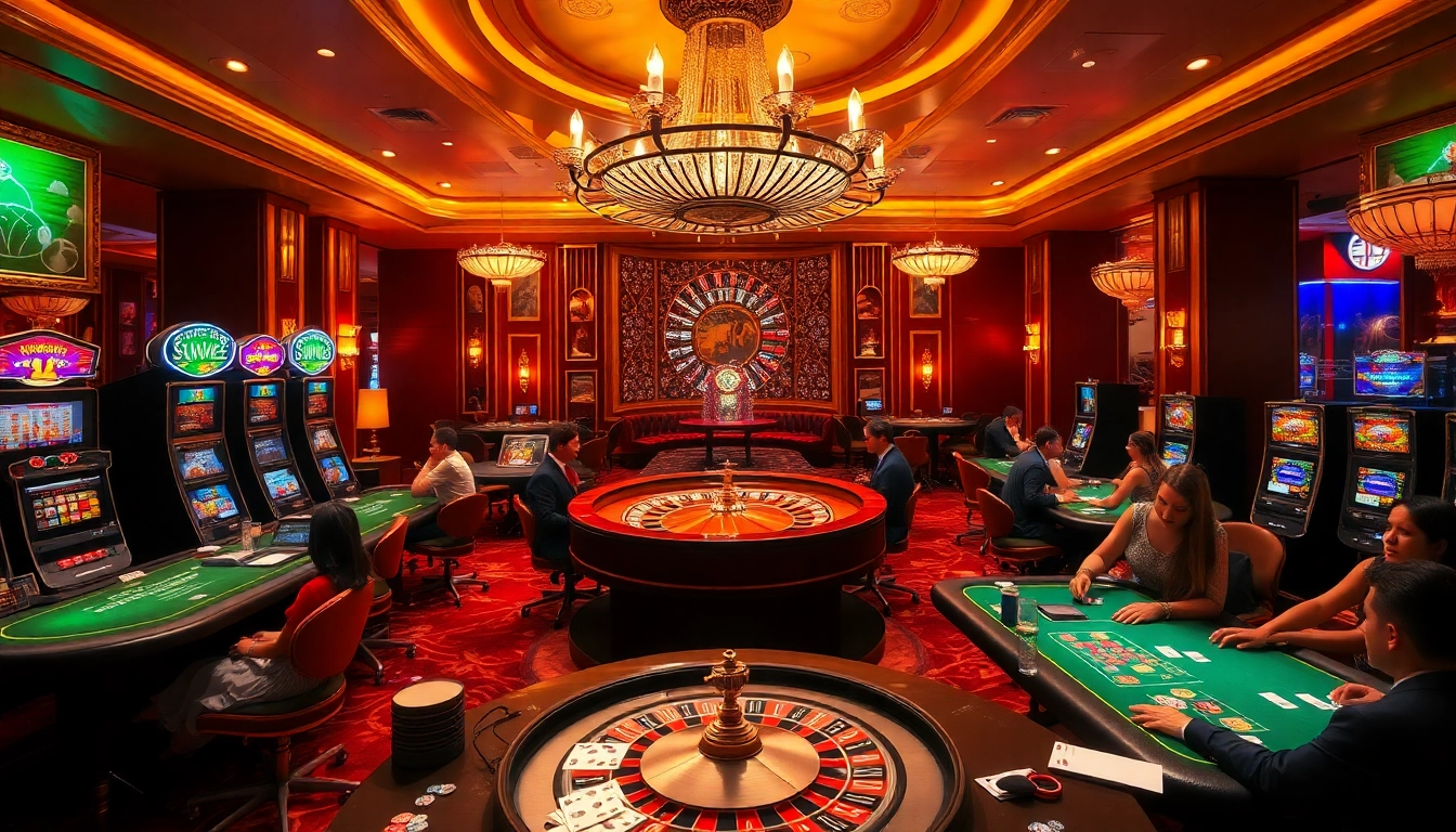 Engage in thrilling gameplay at sv88.me with poker chips and vibrant casino tables.