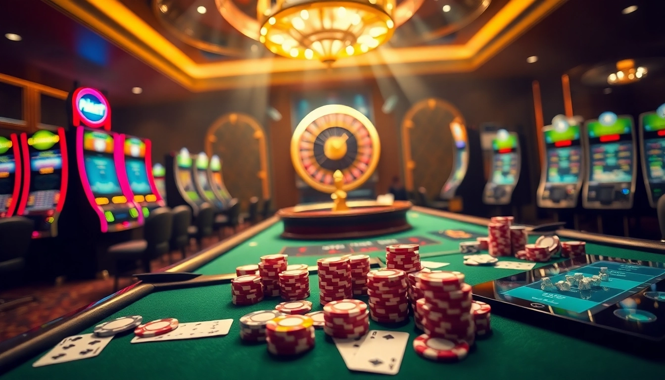 Engaging roulette and card games at http://fabet0.com/ showcased with vibrant chips and casino excitement.