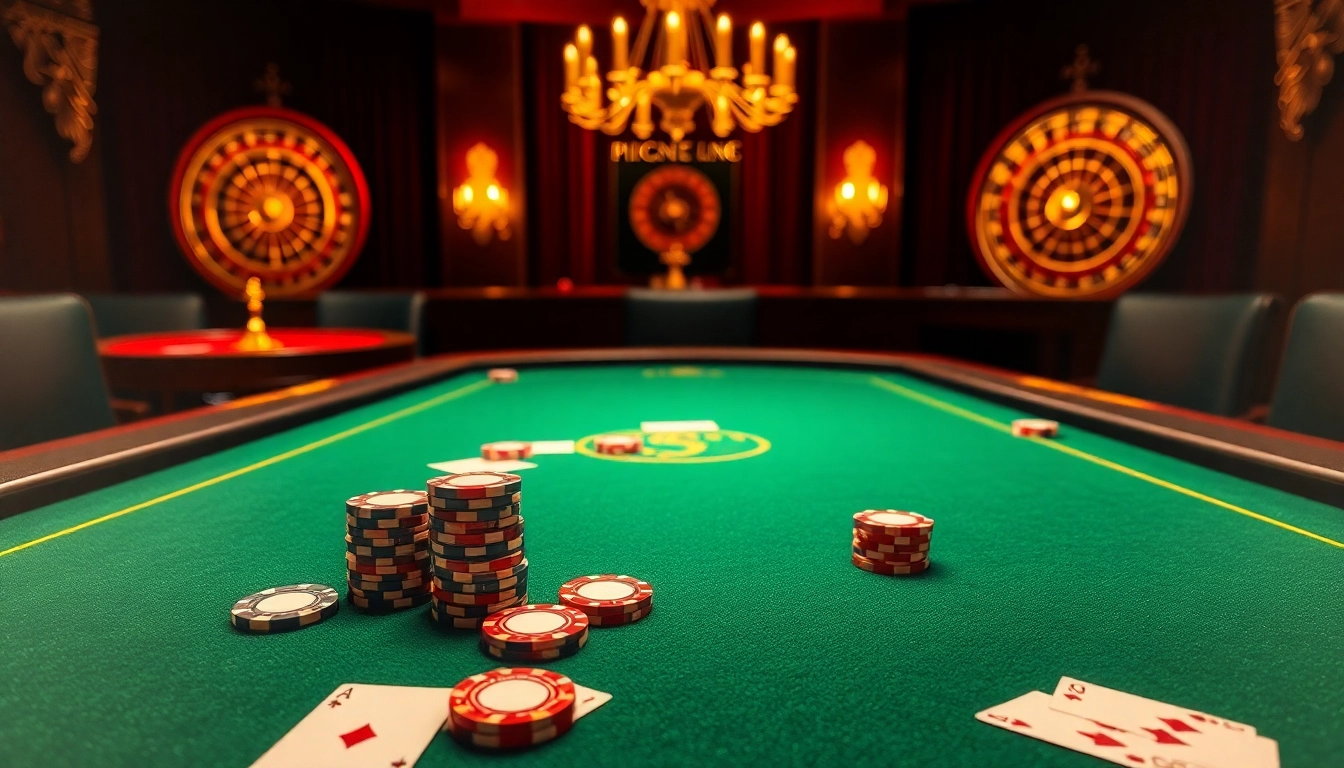 Play poker with shining chips at an elegant Fb88 casino table.