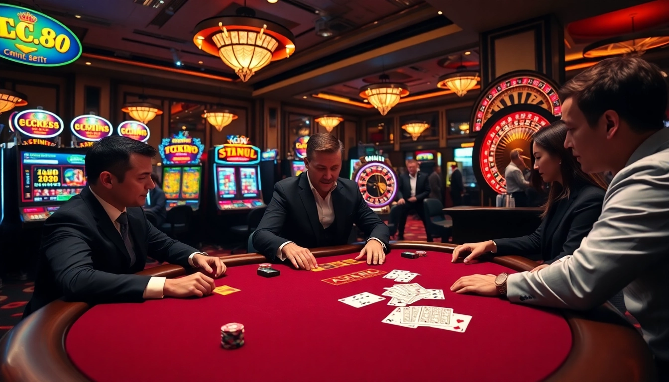 Engaging in high-stakes gaming at lc88 with vibrant casino elements and sophisticated players.