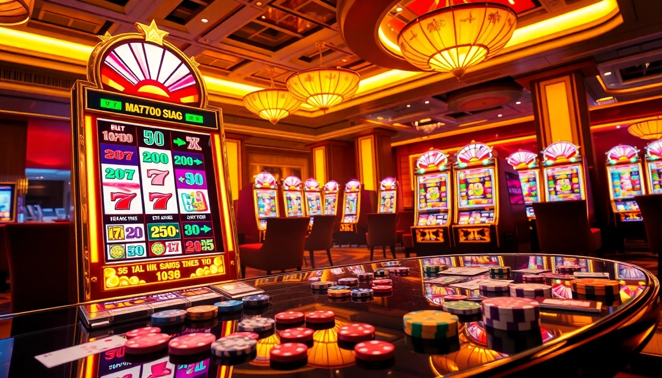 Playing the thrilling nổ hũ slot game with vibrant colors and enticing jackpots in a luxurious casino setting.