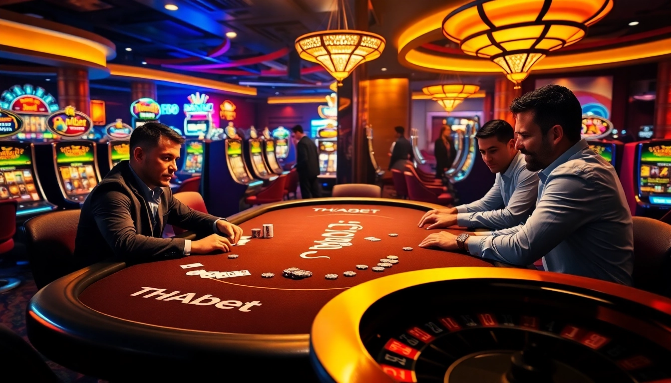Engage with THABET in a thrilling poker game scene, showcasing the excitement of casino gambling.