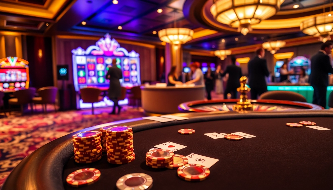 Exciting casino gaming scene with a roulette wheel and poker table showcasing https://bl555.design/ elements.