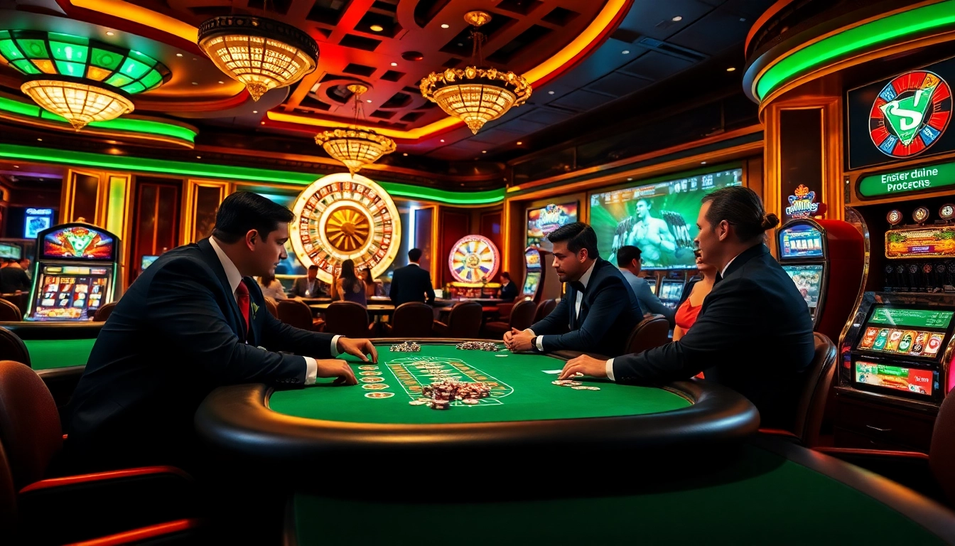 Experience the thrill of high-stakes gaming at https://kjcmh.com/, showcasing an exciting casino atmosphere with poker and roulette.